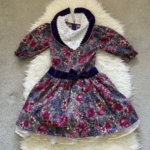 Vintage Girls Floral Dress with Tulle & Bib Collar (90’s)